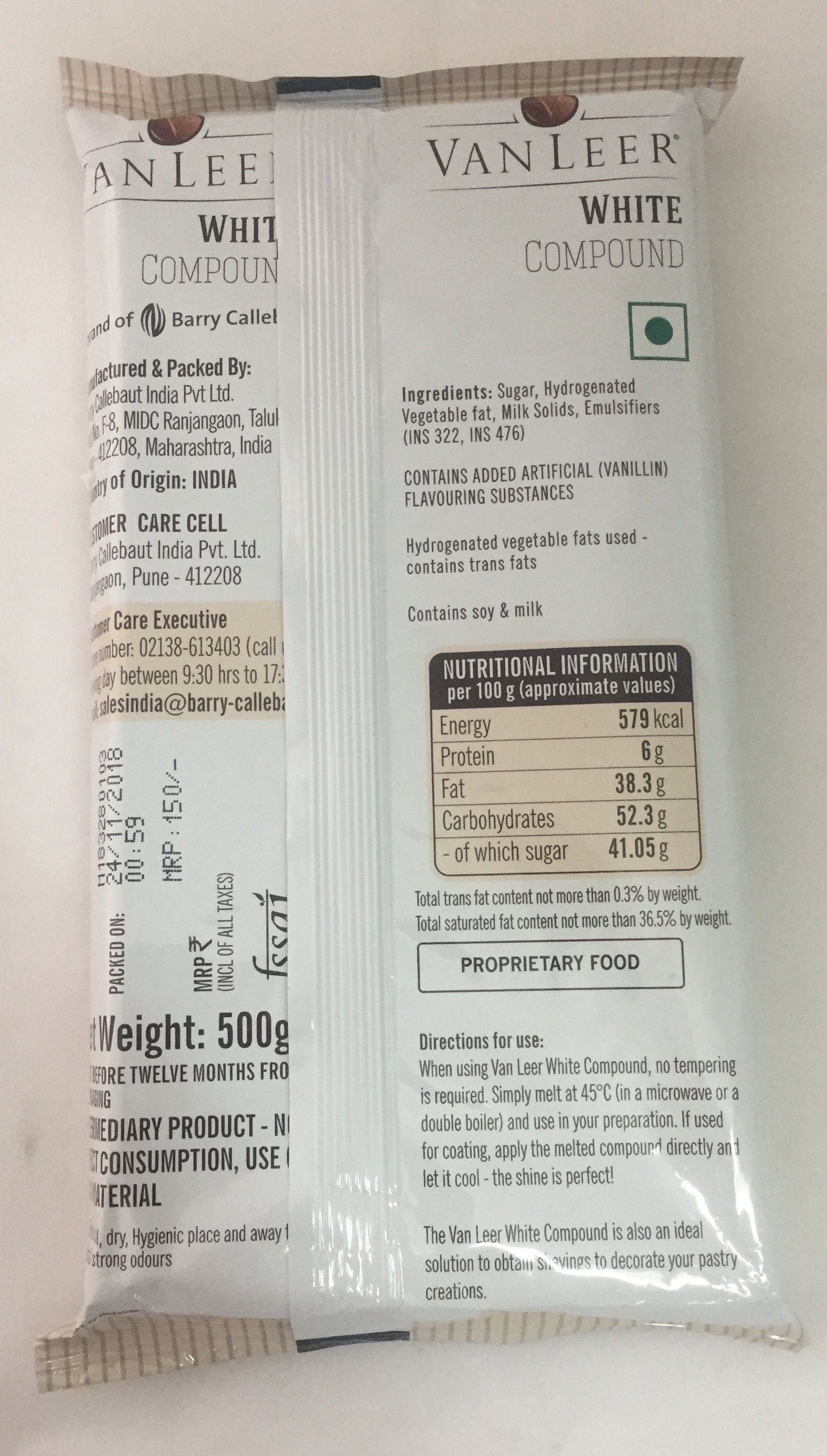 Van Leer White Choco Compound (500g) 10 Kg Box - Mangharam Chocolate Solutions